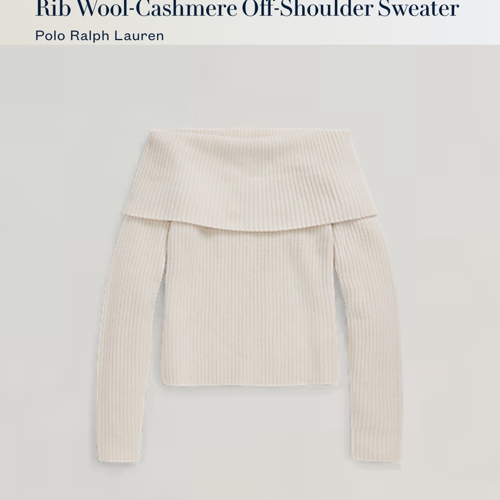 Polo by Ralph Lauren Off-Shoulder Ribbed Sweater in Cream